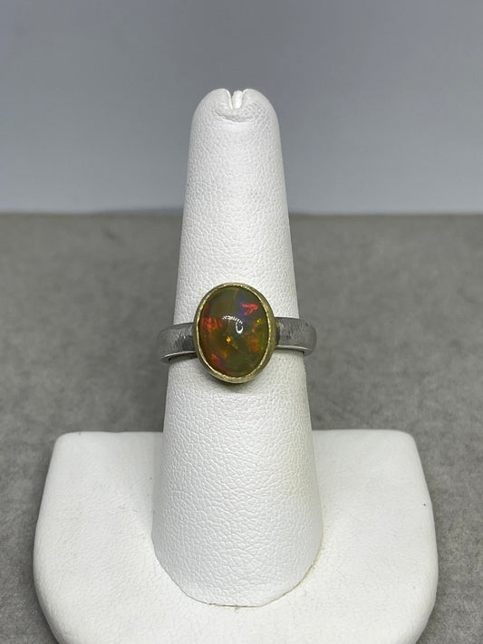 Natural Ethiopian Opal 18K Gold Plated Bezel Sterling Silver Matte Finish Ring (Size 7.75)