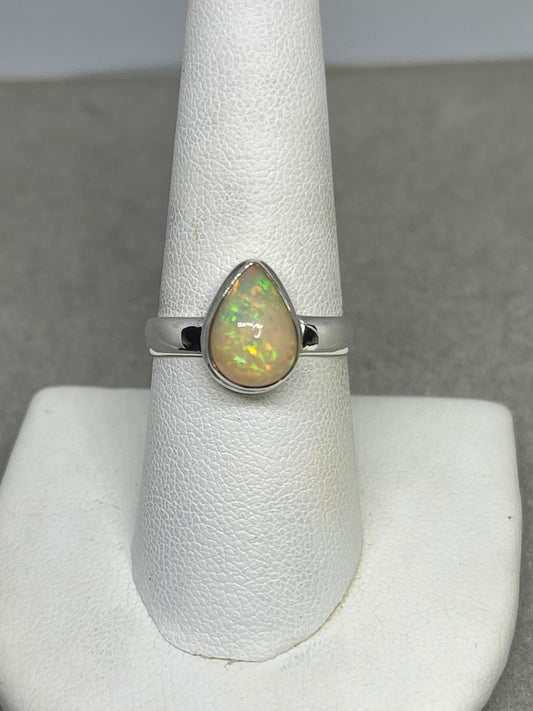 Pear Ethiopian Opal Sterling Silver Ring (Size 8.25)