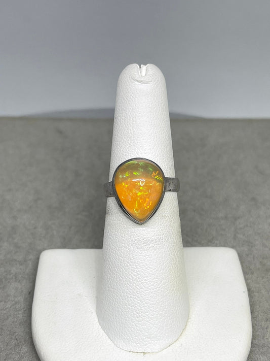 Pear Ethiopian Opal Sterling Silver Ring (Size 6)