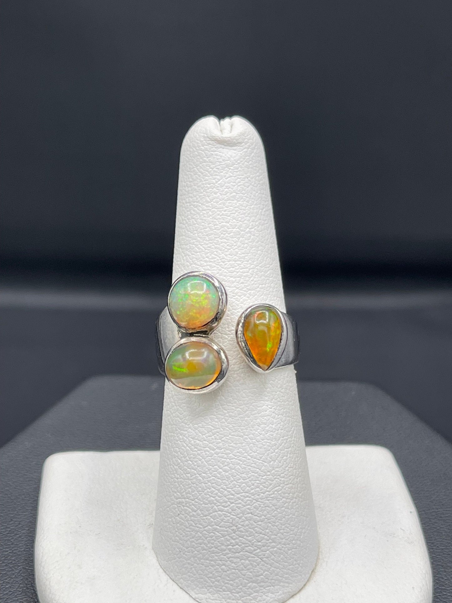 Adjustable Ethiopian Opal Fancy Sterling Silver Ring (Size 7.5 - 8.5)