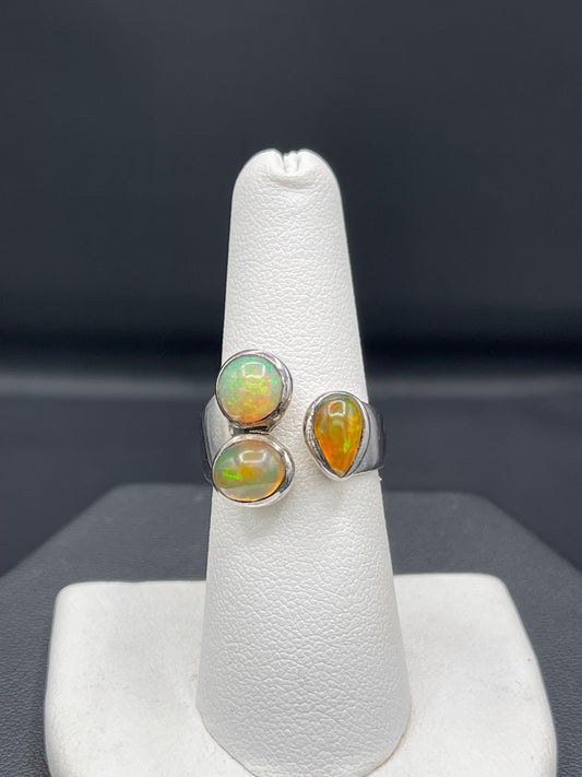 Adjustable Ethiopian Opal Fancy Sterling Silver Ring (Size 7.5 - 8.5)