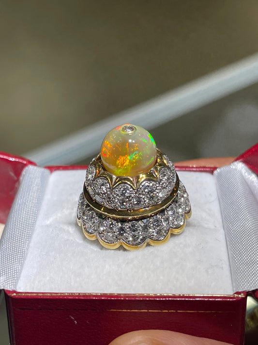 14.78 Carat Ethiopian Opal & Diamond 18K Yellow Gold Ring (Size 6.5)