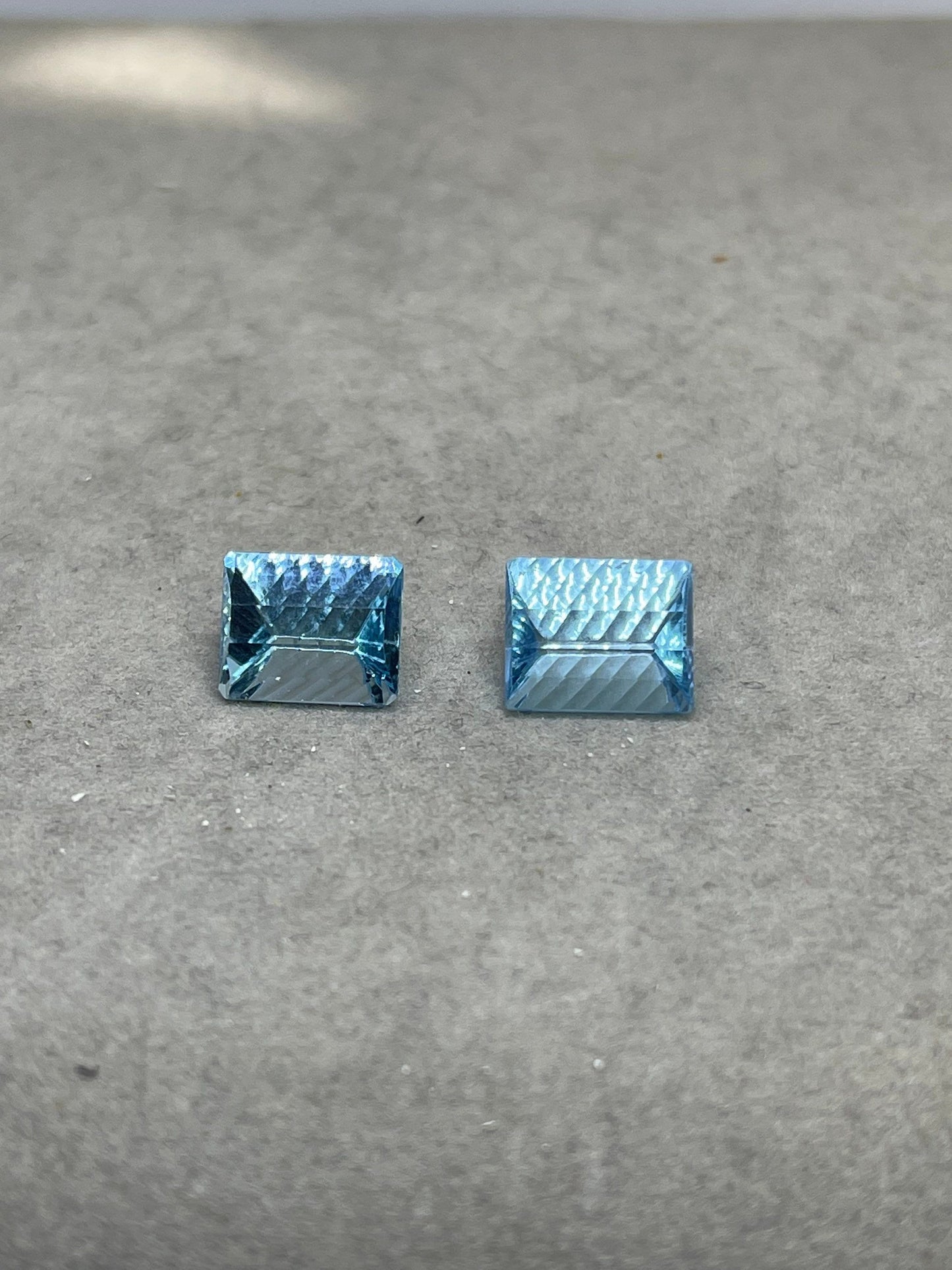 Laser Millennium Concave Cut Swiss Blue Topaz 12x10x7 Emerald Cut Matching Pair Loose Gemstones