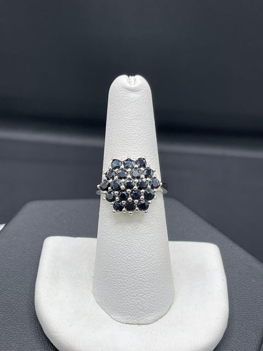 Natural Cluster Sapphire Sterling Silver Ring