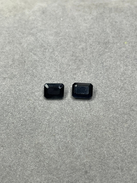 Natural Unheated Midnight Sapphire Emerald Cut 8x6 Loose Gemstones (Matching Pair Per Order 4 Carats Total Weight)