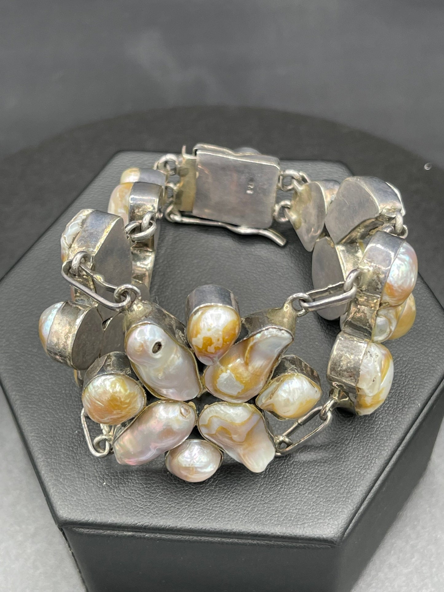 Natural Blister Pearl Sterling Silver Bracelet