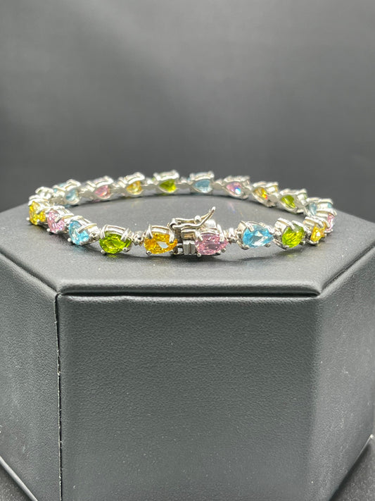 Semi Precious Pear Cut Sterling Silver Bracelet