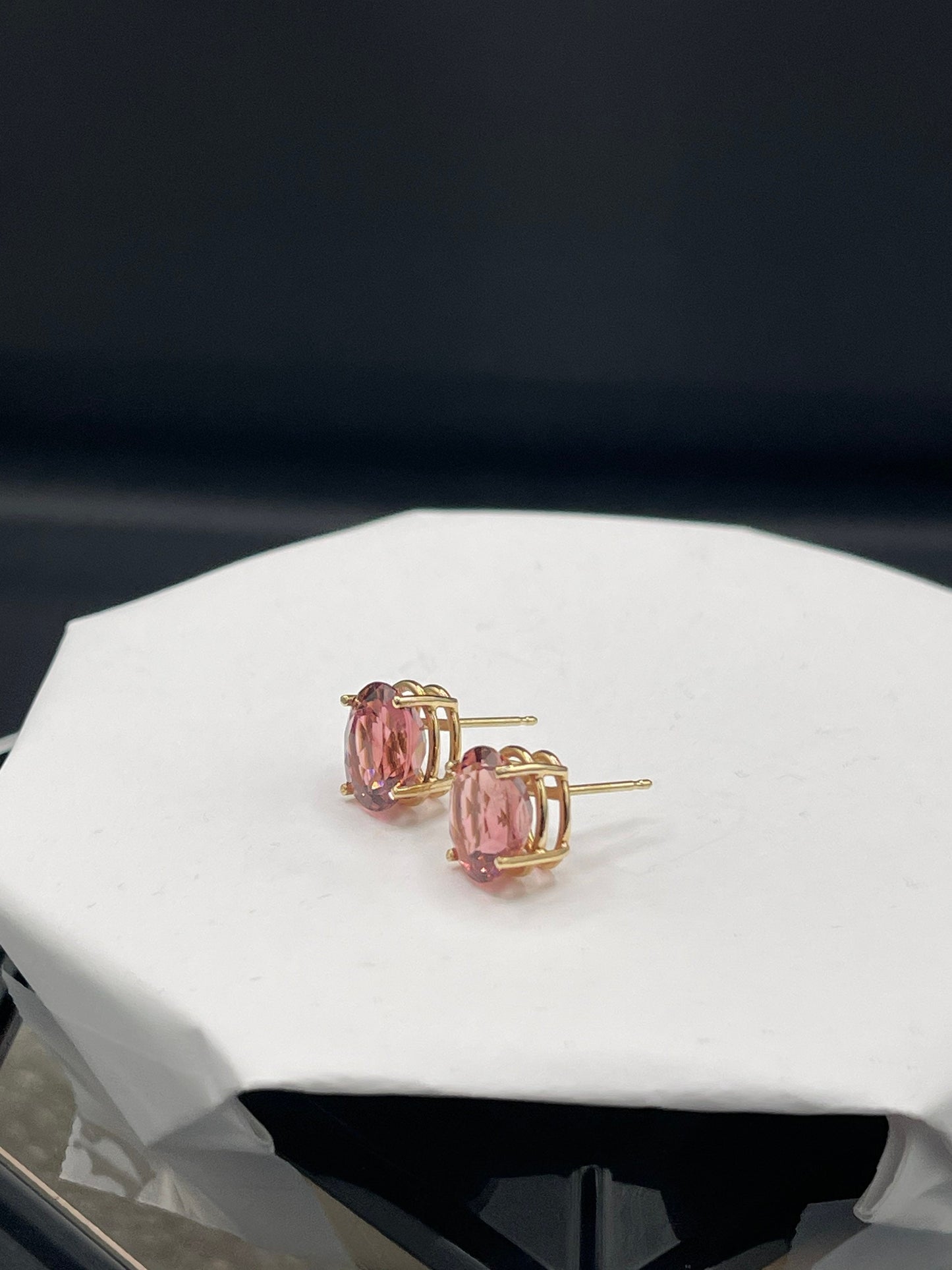 5.90 Carat Natural Rubellite Pink Tourmaline 14k Yellow Gold Earrings