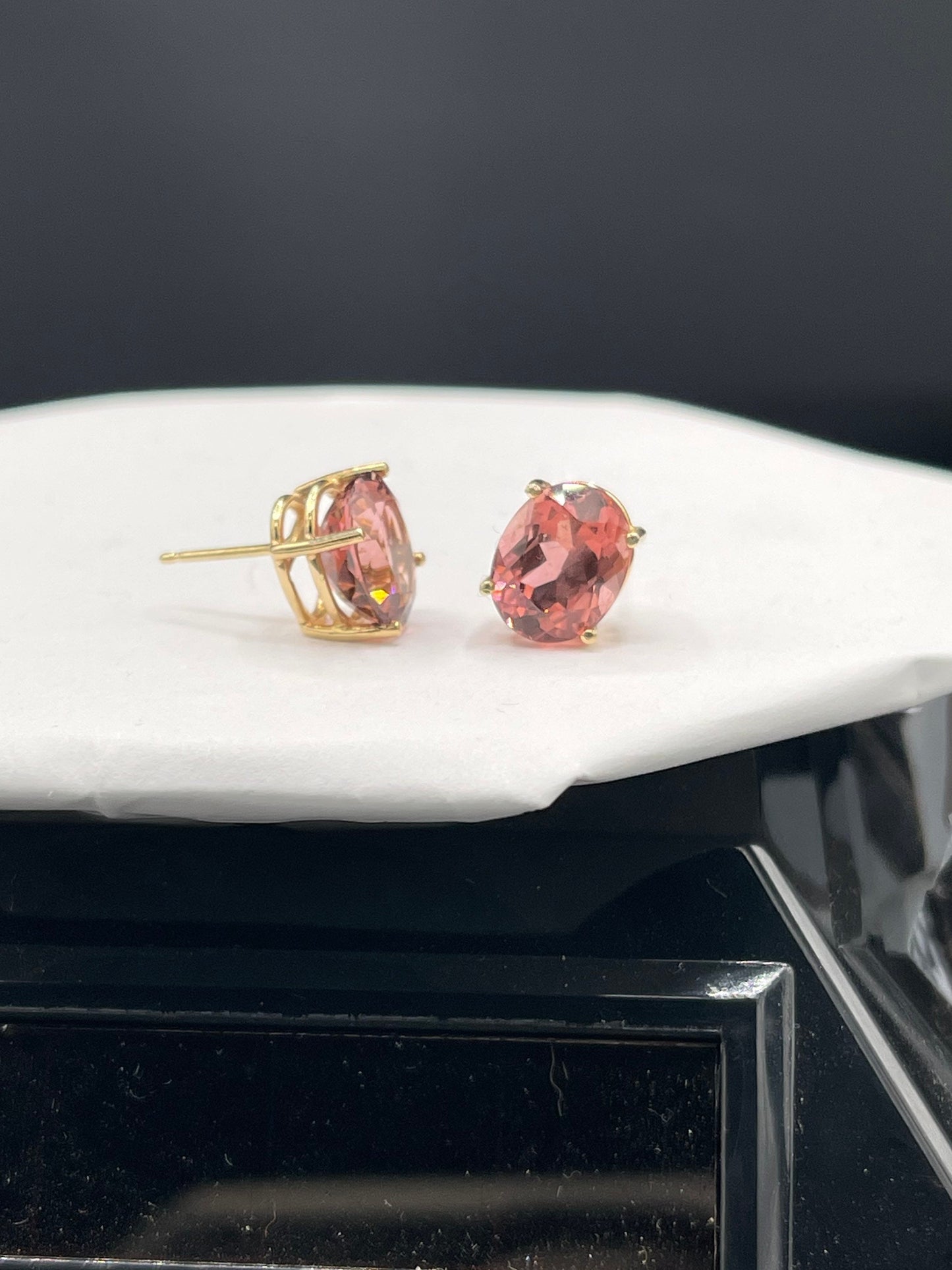 5.90 Carat Natural Rubellite Pink Tourmaline 14k Yellow Gold Earrings