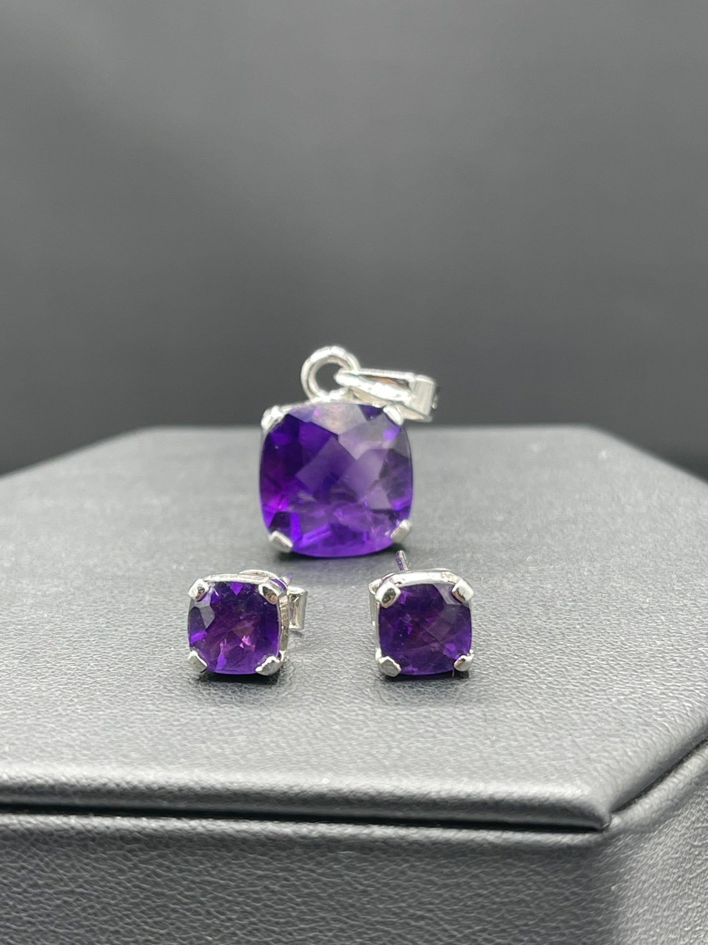 Natural Zambian Amethyst Sterling Silver Earrings and Pendant Set