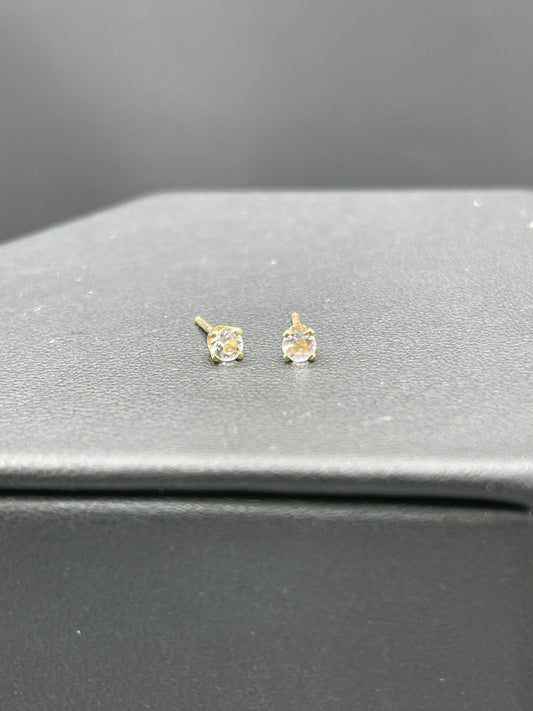 3MM White Topaz 14k Yellow Gold Stud Earrings