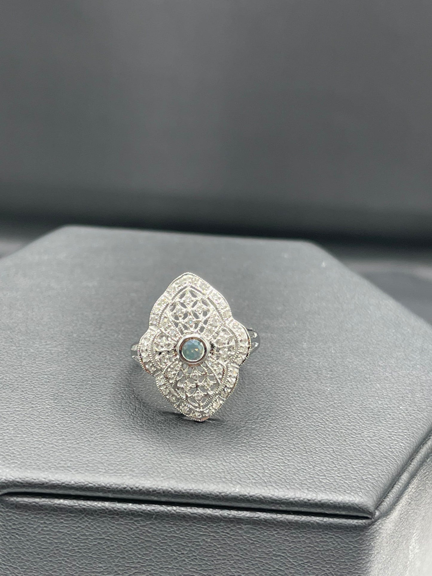 Natural Alexandrite and Diamond 14K White Gold Filigree Ring (Size 7.5) (100% COLOR CHANGE)