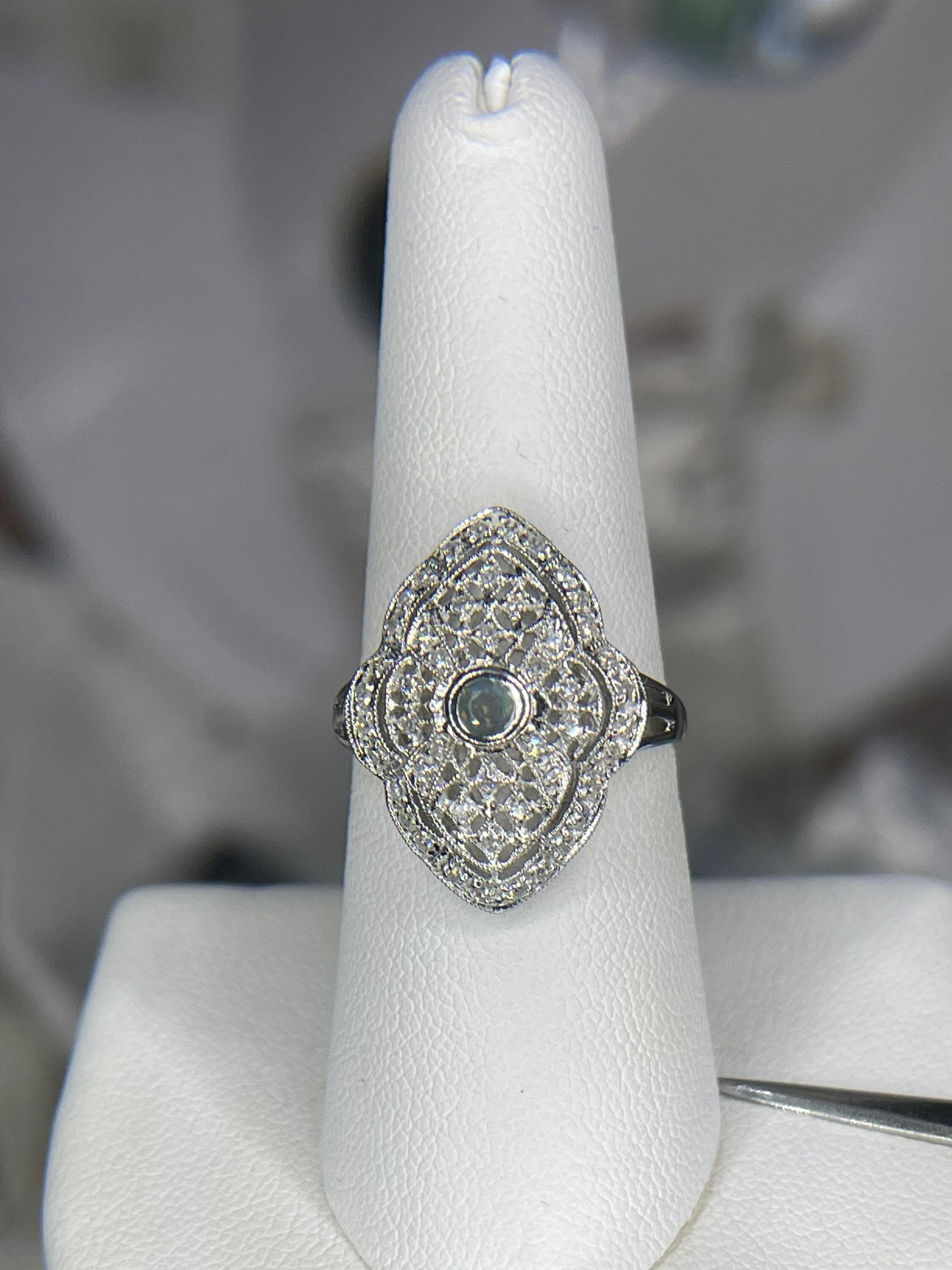 Natural Alexandrite and Diamond 14K White Gold Filigree Ring (Size 7.5) (100% COLOR CHANGE)