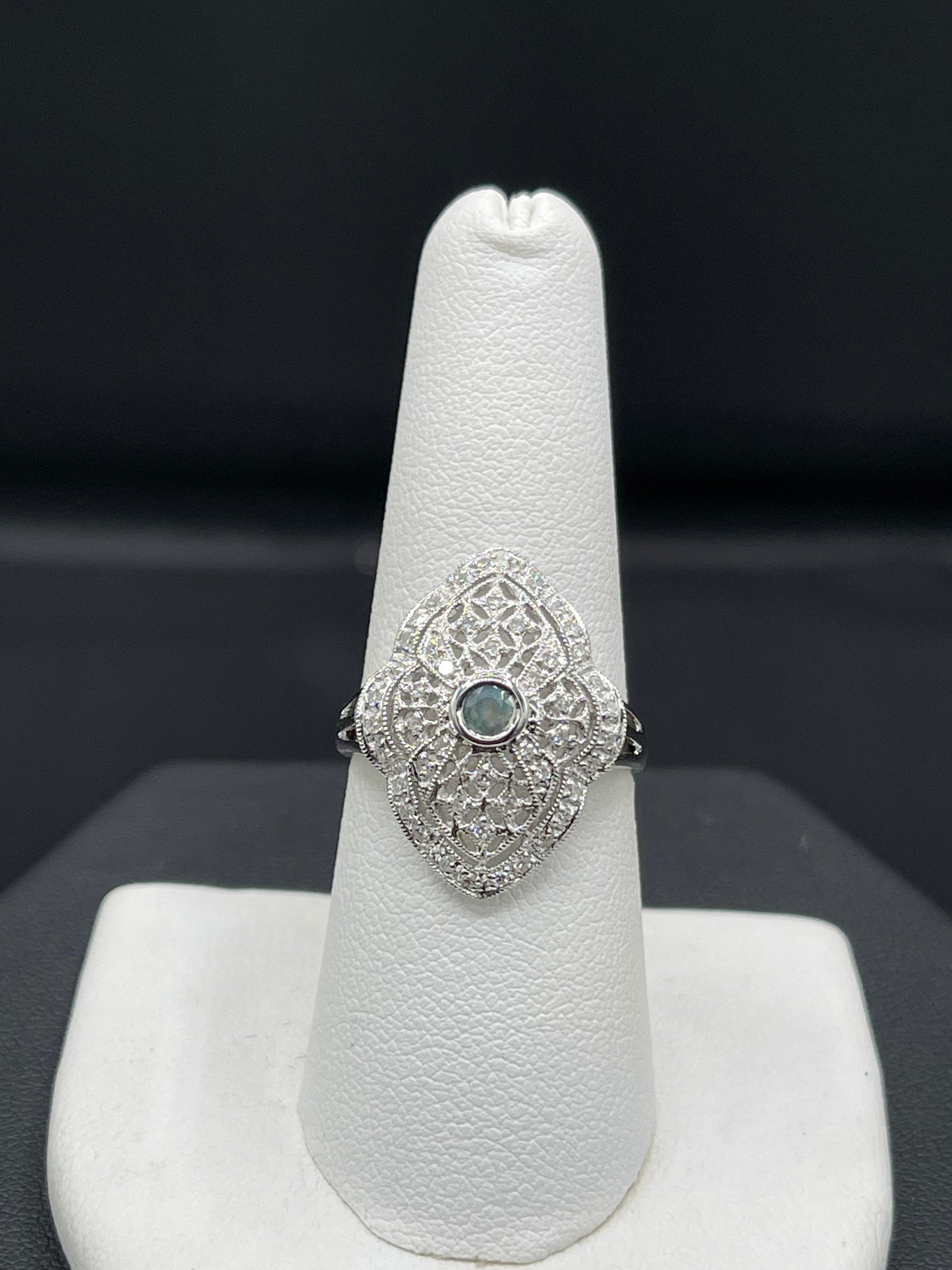 Natural Alexandrite and Diamond 14K White Gold Filigree Ring (Size 7.5) (100% COLOR CHANGE)