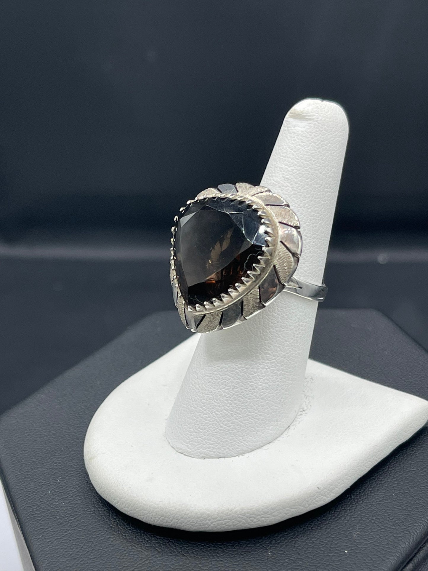 Trillion Cut Smokey Quartz Sterling Silver Ring (Size 7.5)