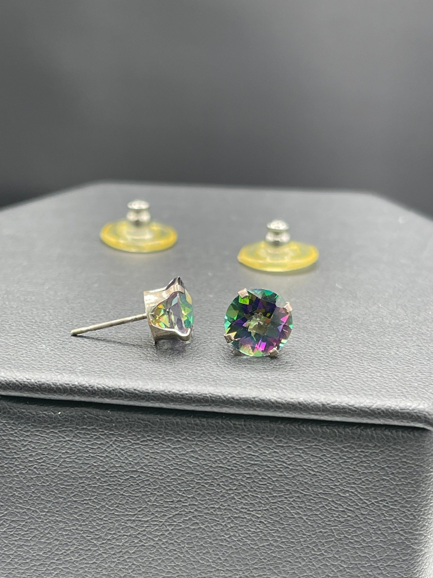 8 MM Mystic Topaz Sterling Silver Stud Earrings