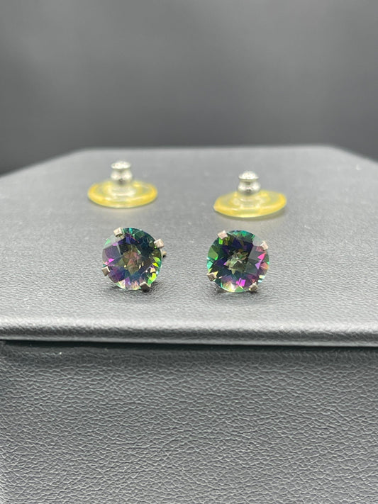 8 MM Mystic Topaz Sterling Silver Stud Earrings