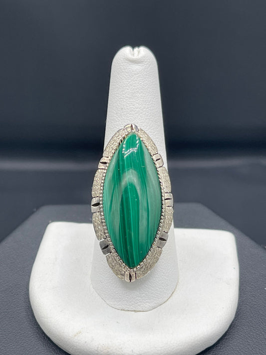 Fancy Malachite Sterling Silver Ring (Size 9)