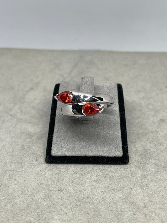 Orange Cubic Zirconia Sterling Silver Ring (Size 7)