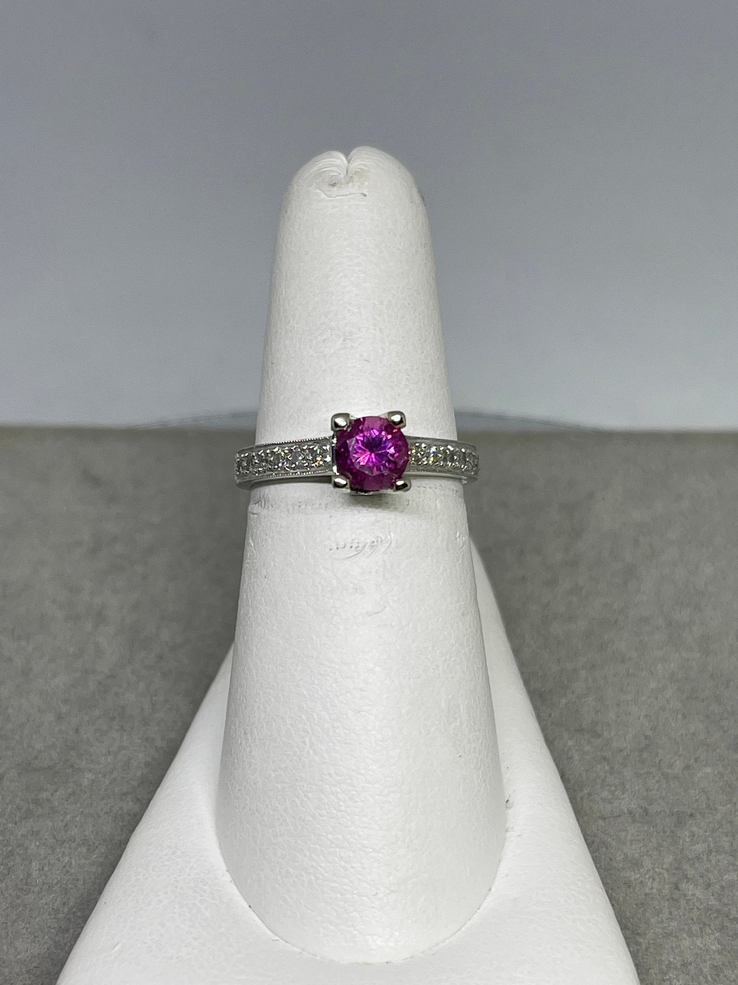 Natural Rubellite Fuchsia Pink Paraiba Tourmaline And Diamond Engagement 14k White Gold Ring