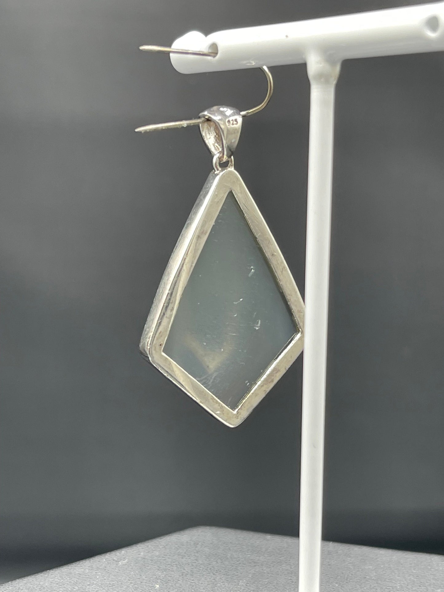 Steely Blue Druzy Quartz Kite Shaped Sterling Silver Pendant