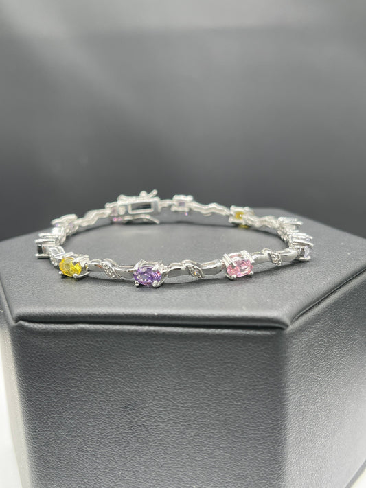 Multi Colored CZ Sterling Silver Bracelet