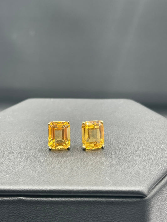 6.04 Carat Citrine 14k Yellow Gold Stud Earrings