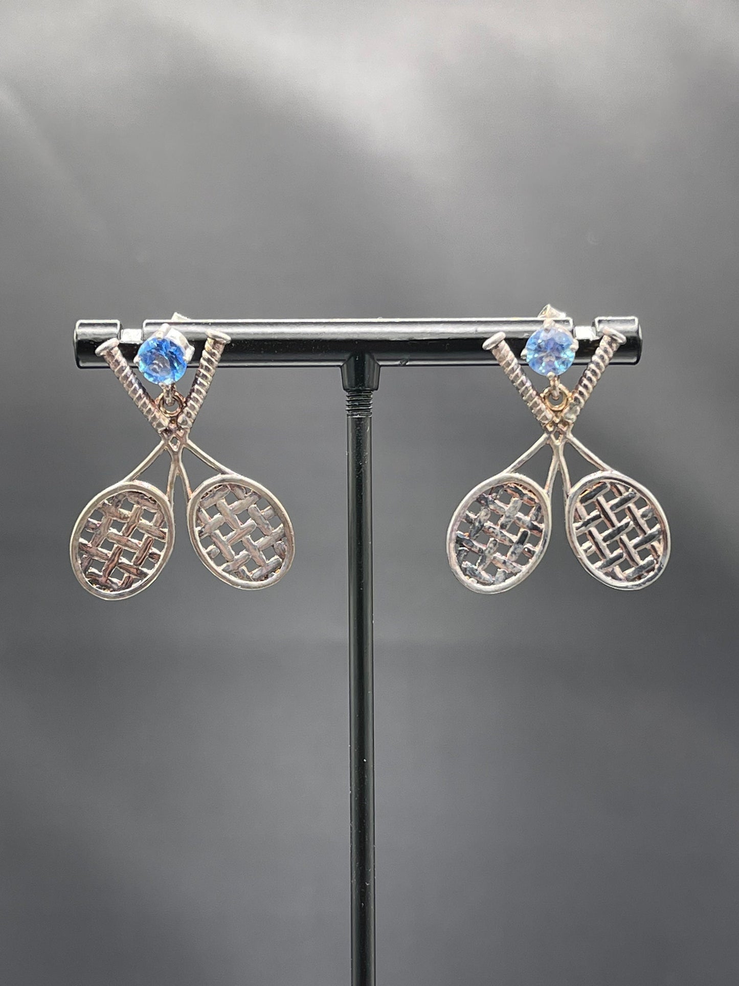 Blue Topaz Sterling Silver Tennis Dangle Earrings