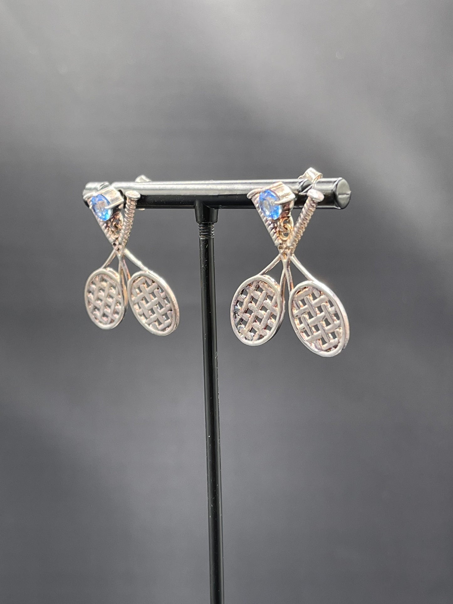 Blue Topaz Sterling Silver Tennis Dangle Earrings