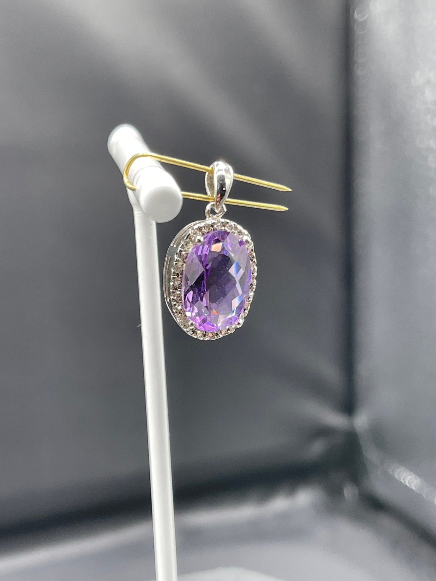 6.50 Carat Oval Amethyst & White Topaz Sterling Silver Pendant