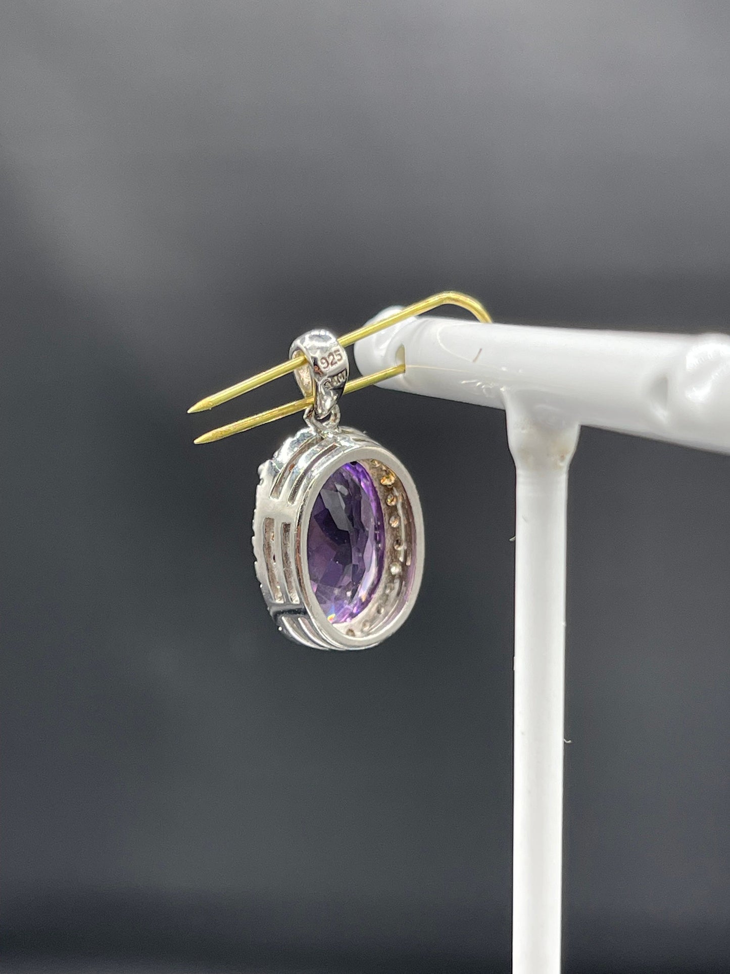 6.50 Carat Oval Amethyst & White Topaz Sterling Silver Pendant