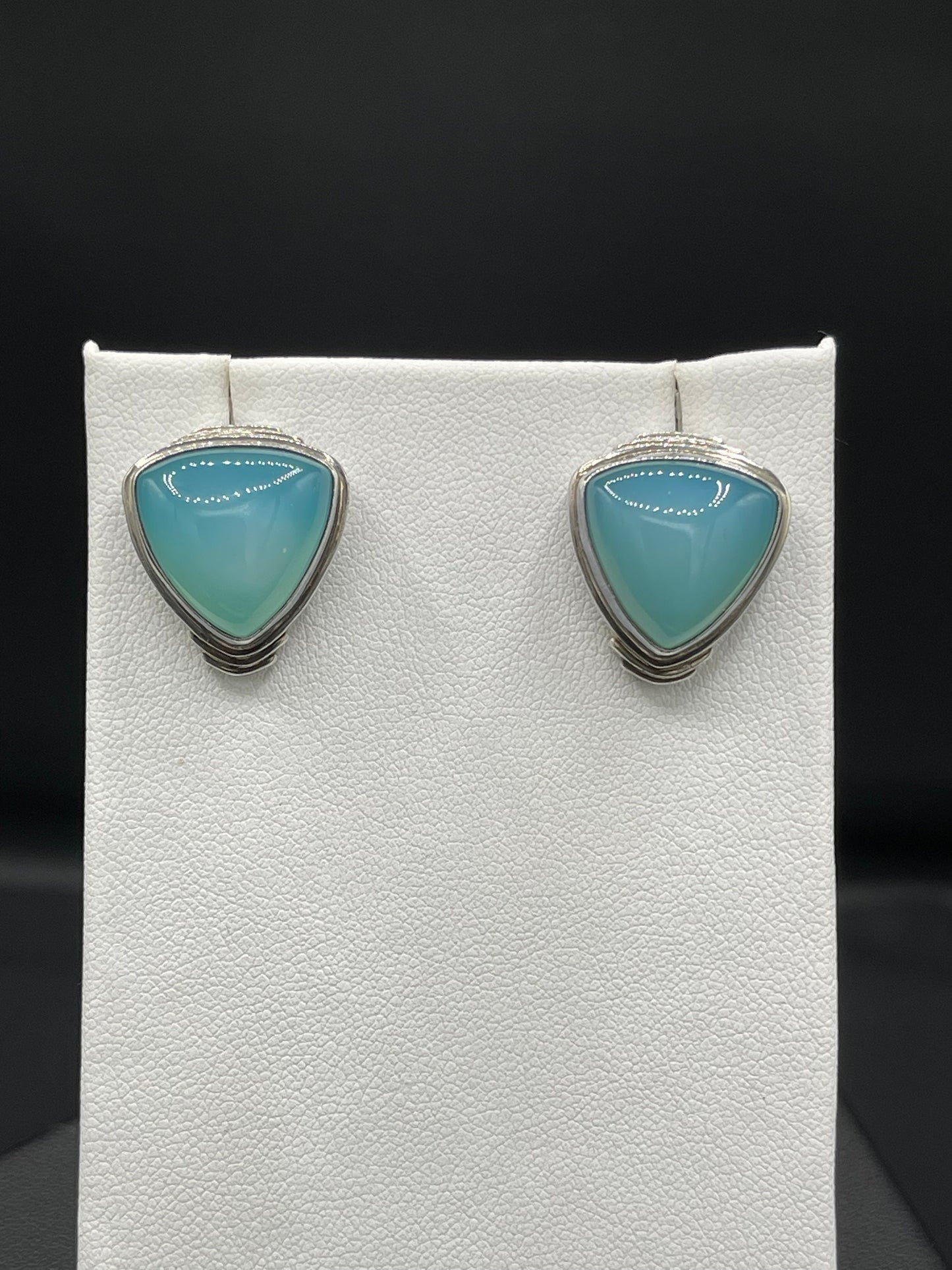 Natural Blue Chalcedony Sterling Silver Earrings