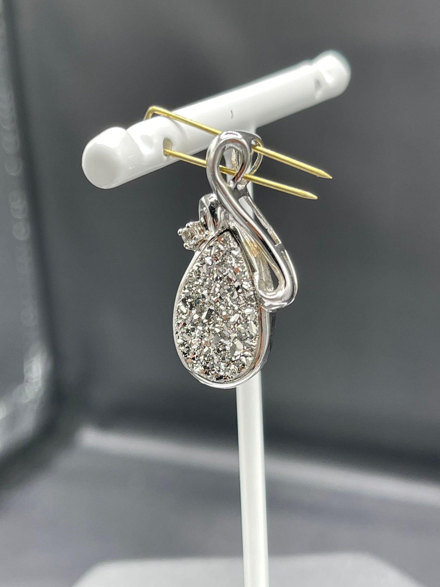 Silver Druzy Quartz White Topaz Bezel Set Pendant