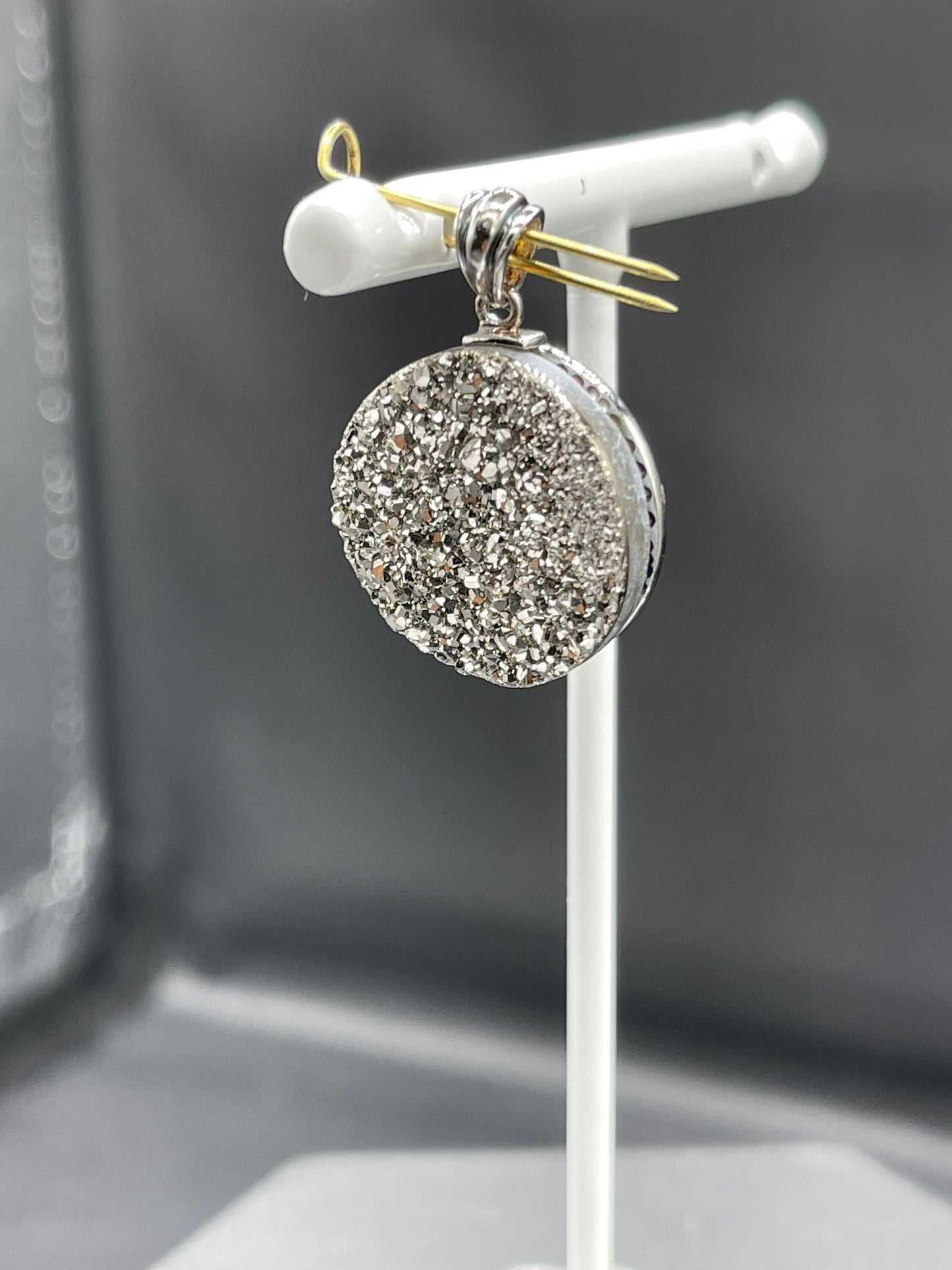 Round Silver Druzy Quartz Sterling Silver Silver Pendant