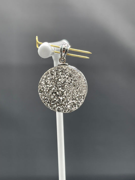 Round Silver Druzy Quartz Sterling Silver Silver Pendant