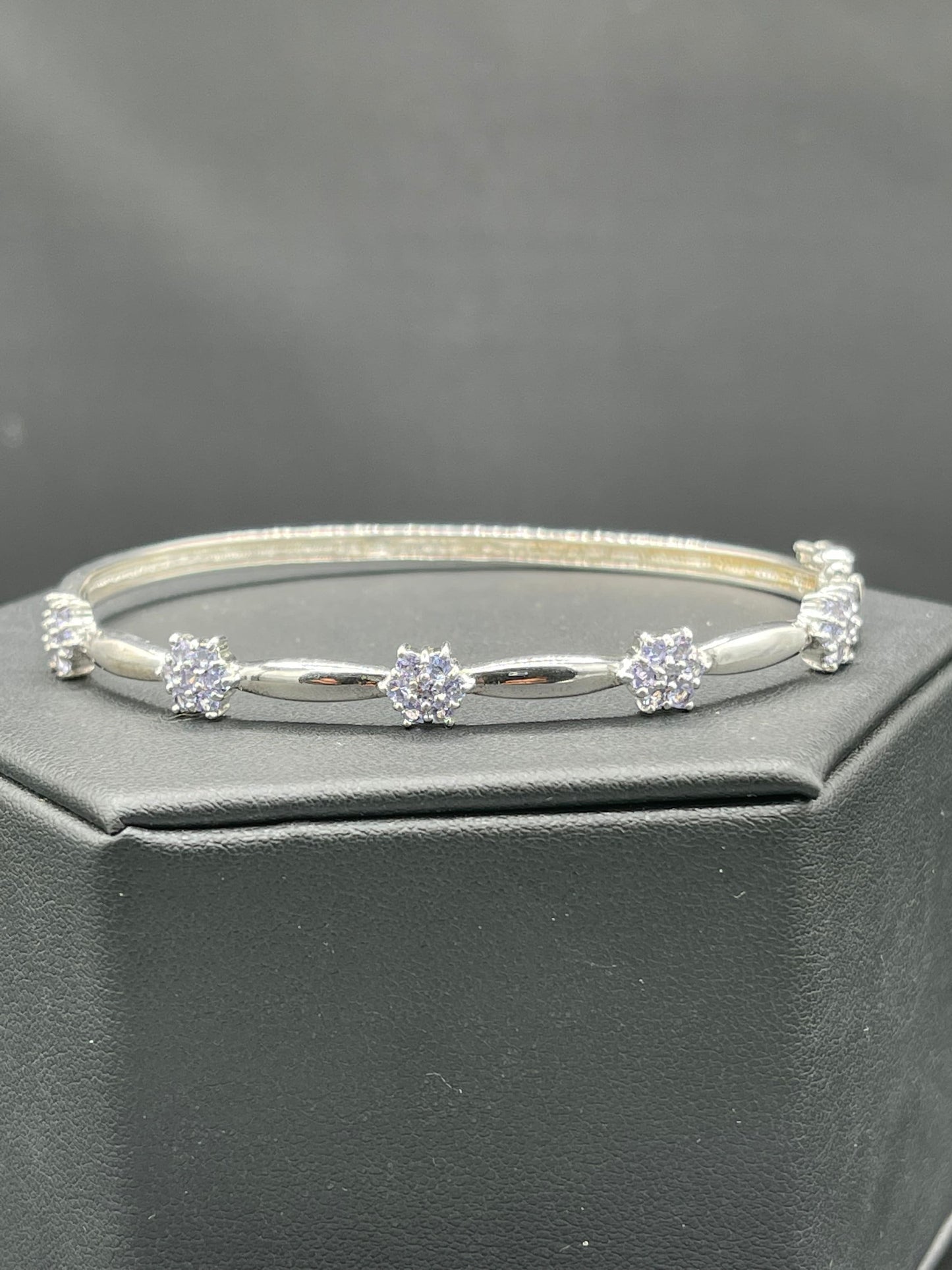 Natural Tanzanite Flower Sterling Silver Bangle