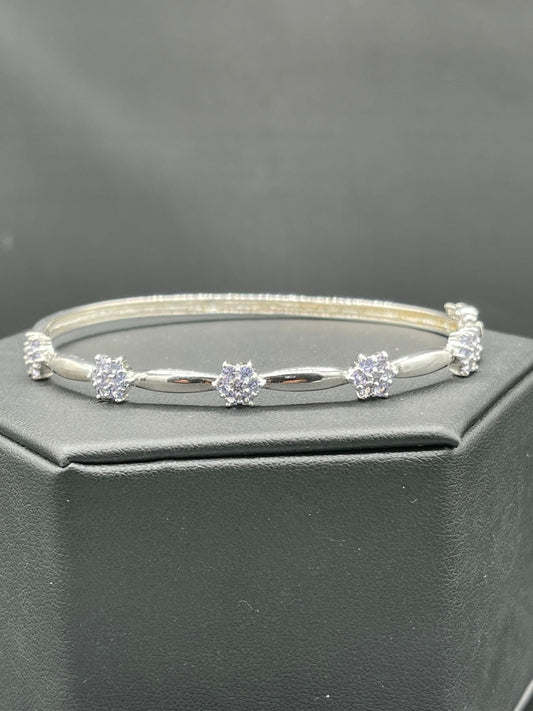 Natural Tanzanite Flower Sterling Silver Bangle