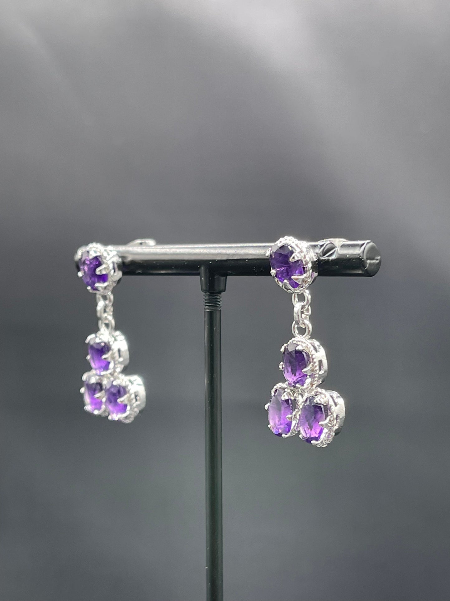 Zambian Amethyst Dangle Sterling Silver Earrings