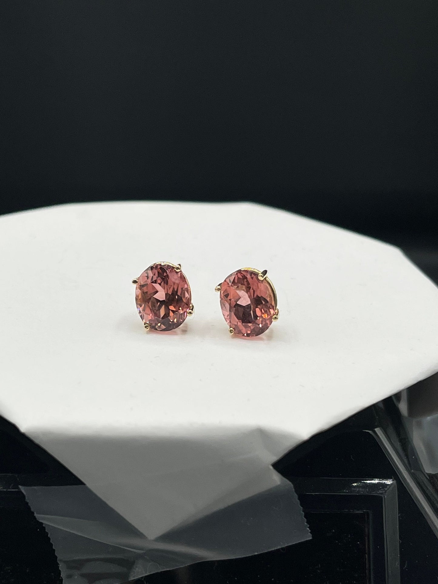 5.90 Carat Natural Rubellite Pink Tourmaline 14k Yellow Gold Earrings