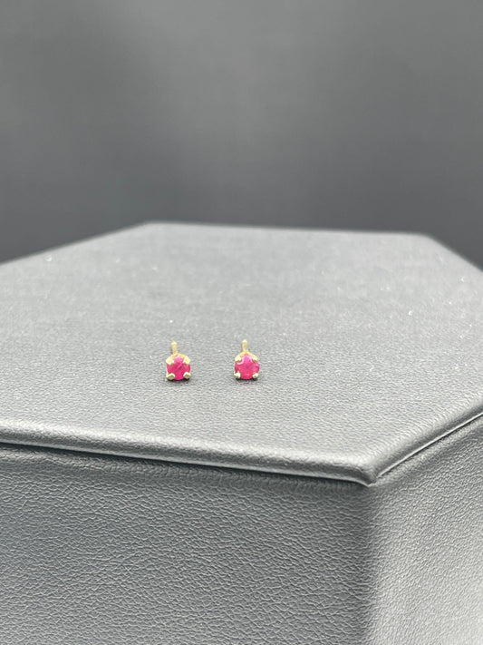 3MM Ruby 14K Yellow Gold Stud Earrings