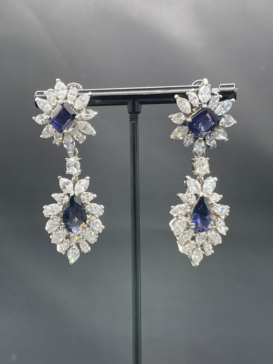 Lab Grown Sapphire & CZ Sterling Silver Dangle Earrings