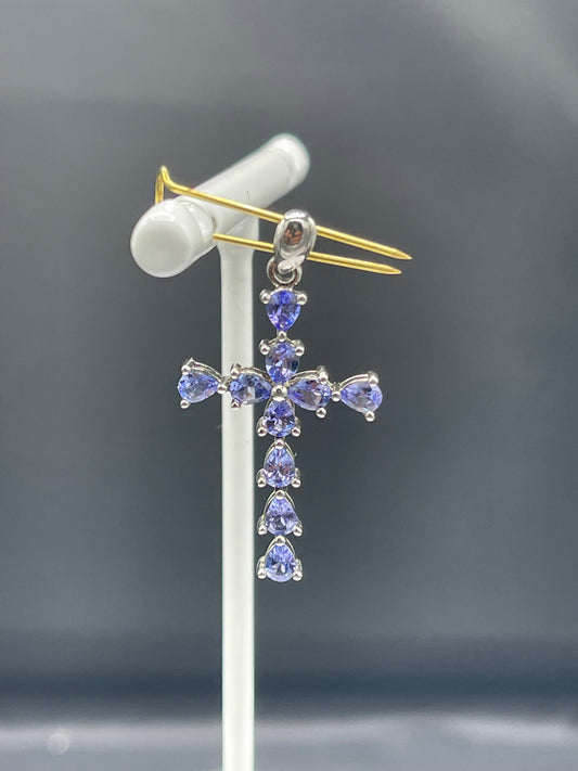 1.51 Carat Tanzanite Cross Sterling Silver Pendant