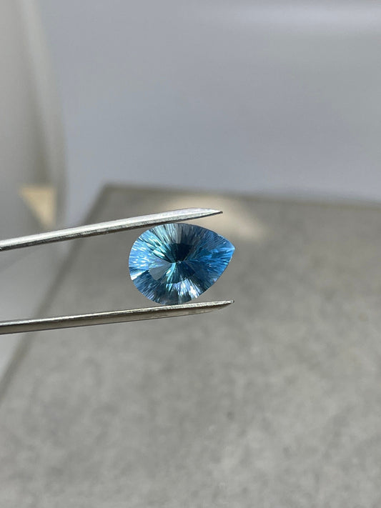 Laser Concave Cut Swiss Blue Topaz 16x12x8 Pear Cut Loose Gemstone