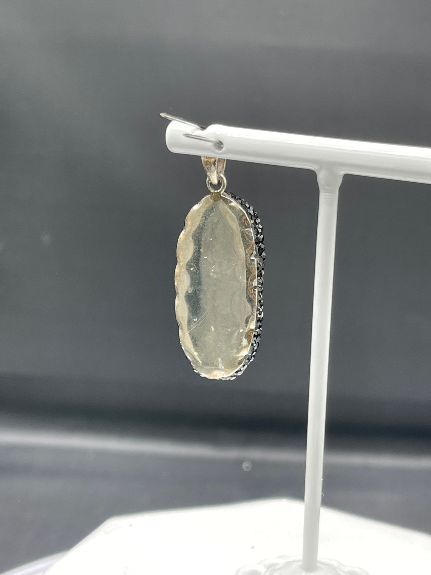 Druzy Quartz & Swarovski Crystal Sterling Silver Pendant