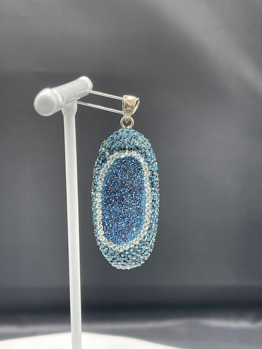 Druzy Quartz & Swarovski Crystal Sterling Silver Pendant