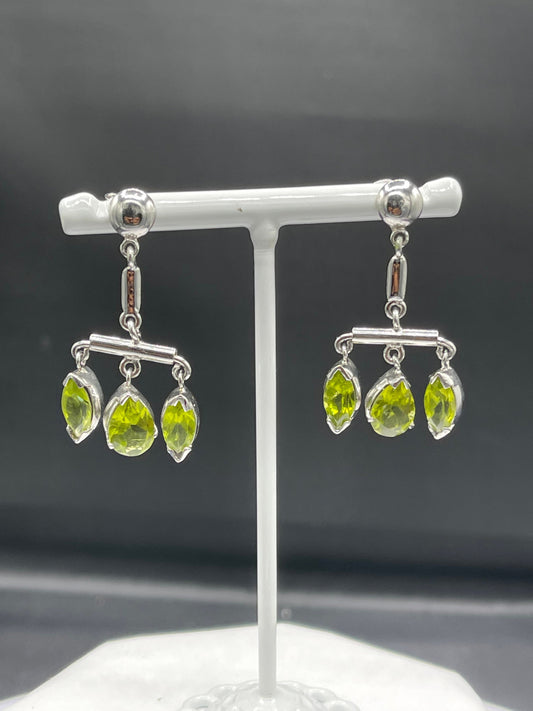 Natural Peridot Sterling Silver Dangle Earrings