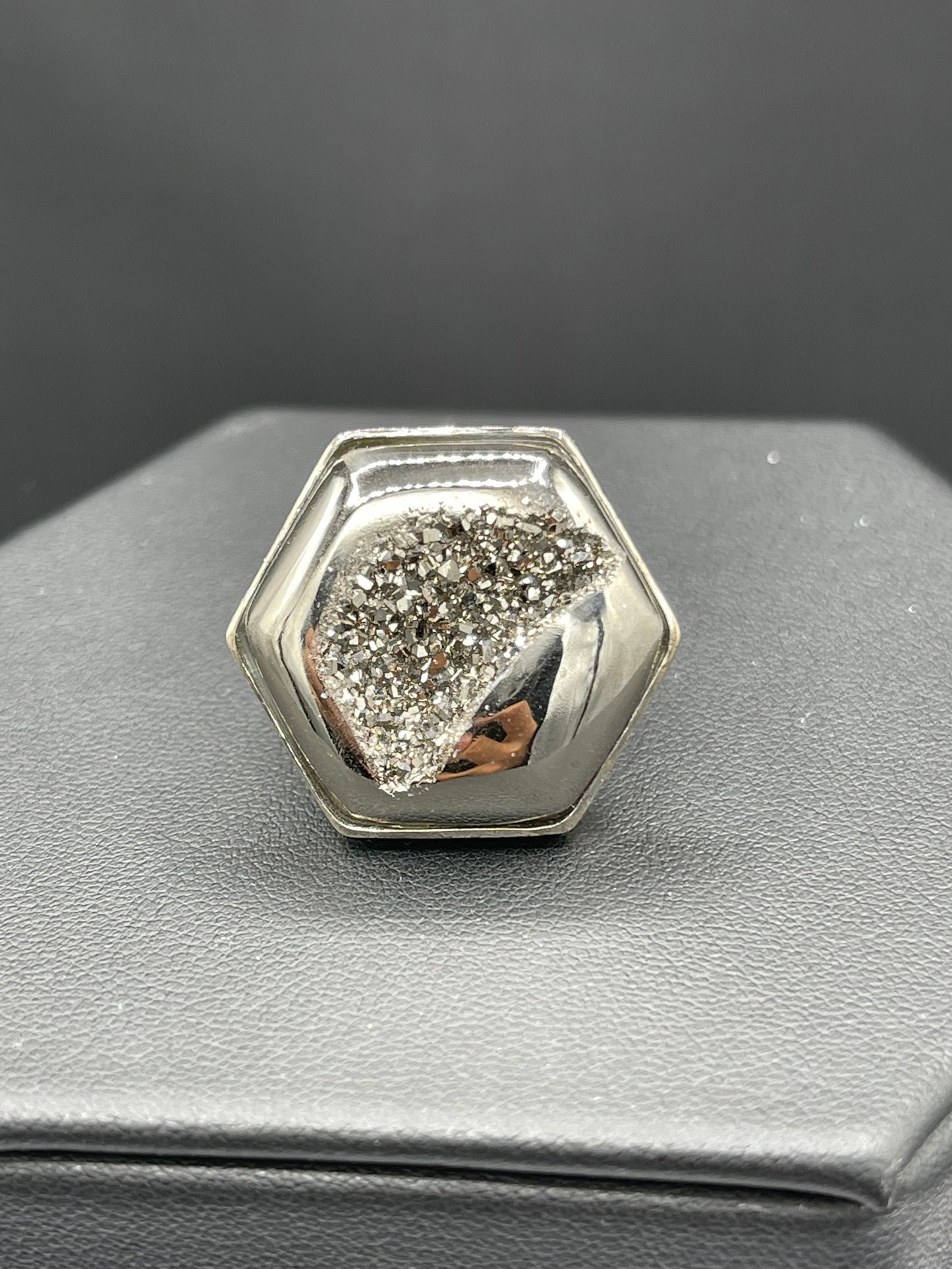 Silver Druzy Quartz Sterling Silver Ring (Size 7)