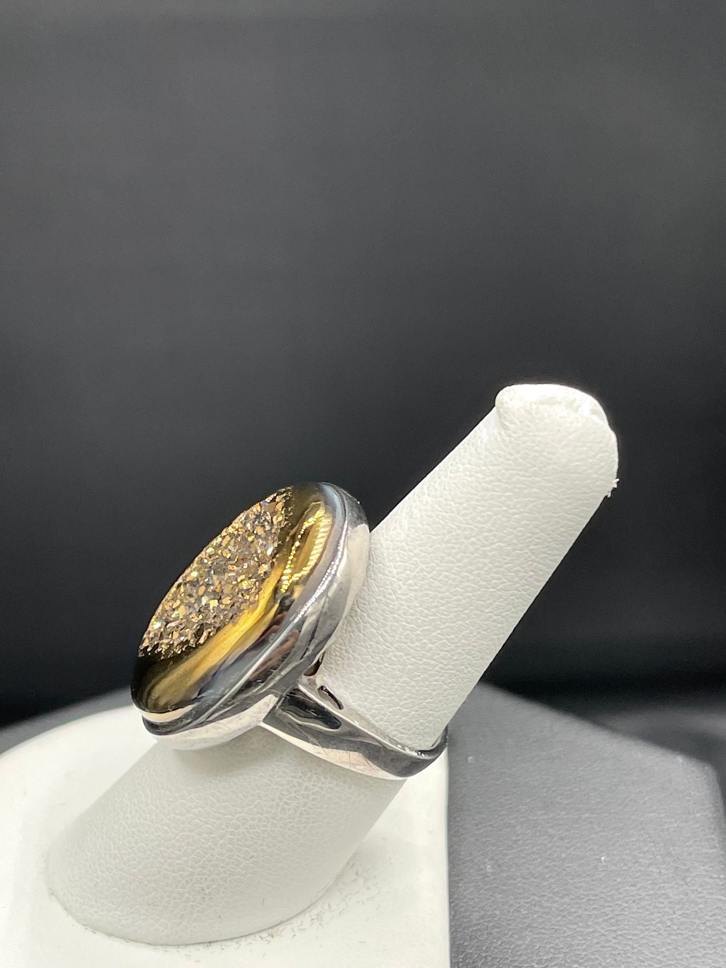 Gold Druzy Quartz Sterling Silver Ring (Size 7.25)