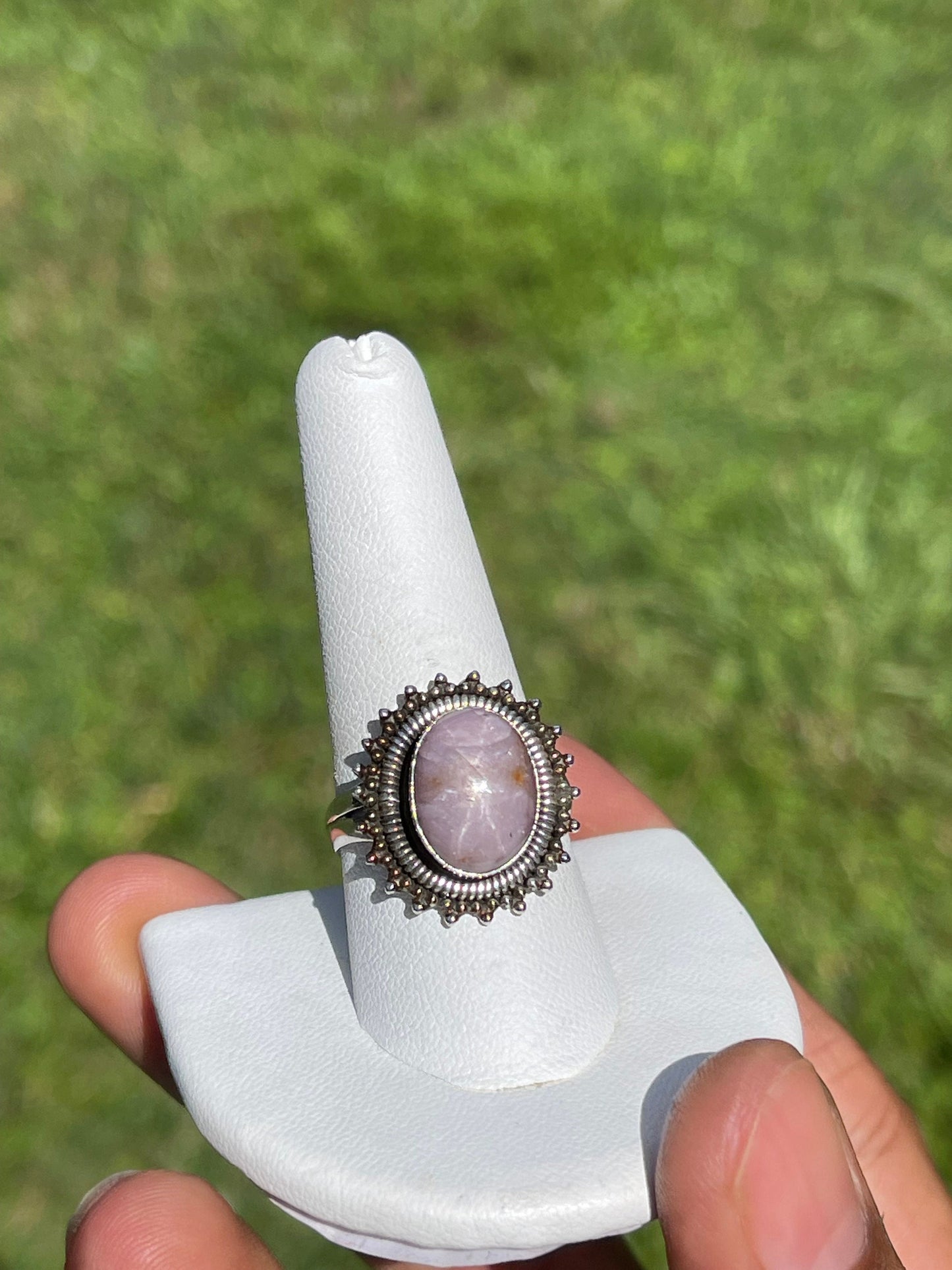 Pink Star Sapphire Bezel Set Sterling Silver Ring (Size 9.5)