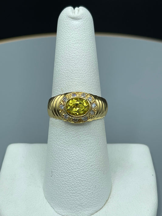 18k Hammerman Brothers No Heat Vivid Yellow Sapphire And Diamond Ring (Size 7)